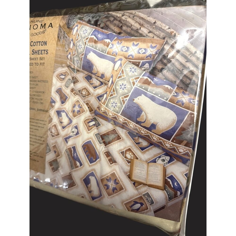 Sonoma‎ Home Goods 100% Cotton Flannel Sheets Full-Size Set Rustic Bear  NEW